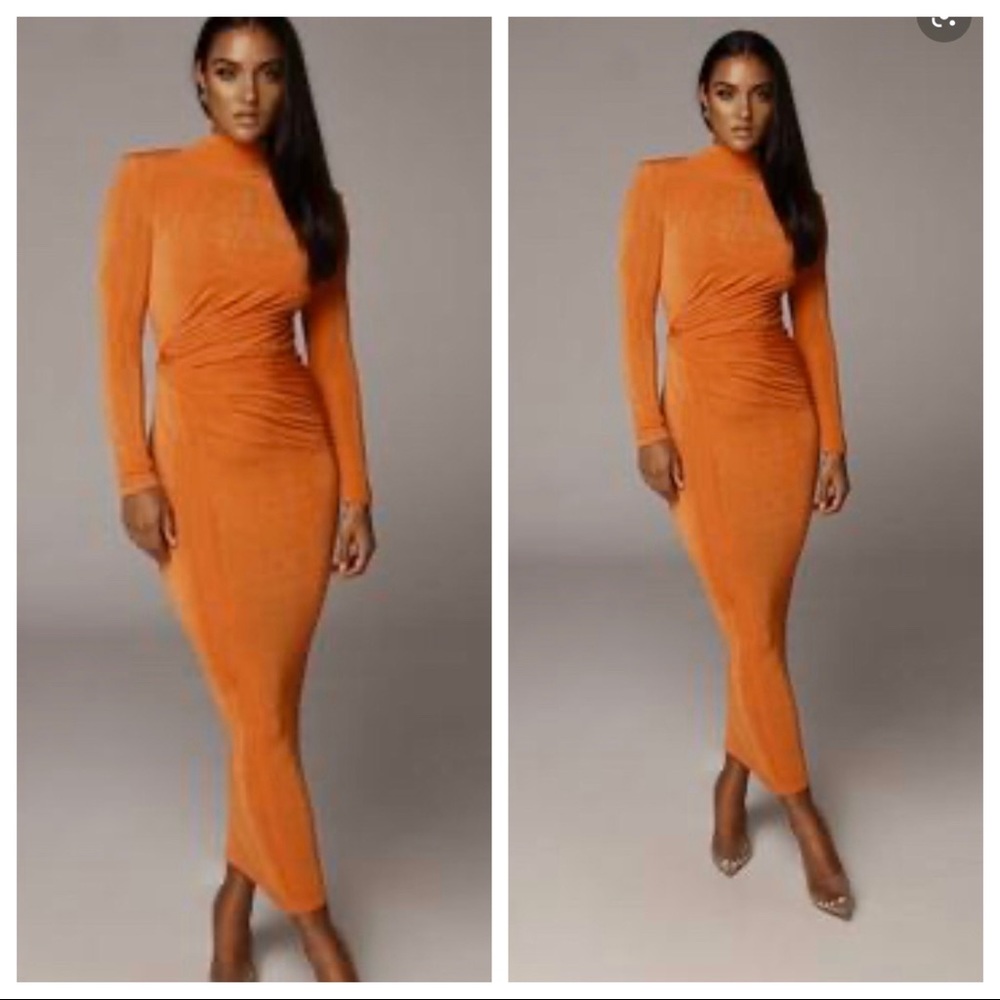NWT JLUX LABEL Orange Kara mock neck dress size M